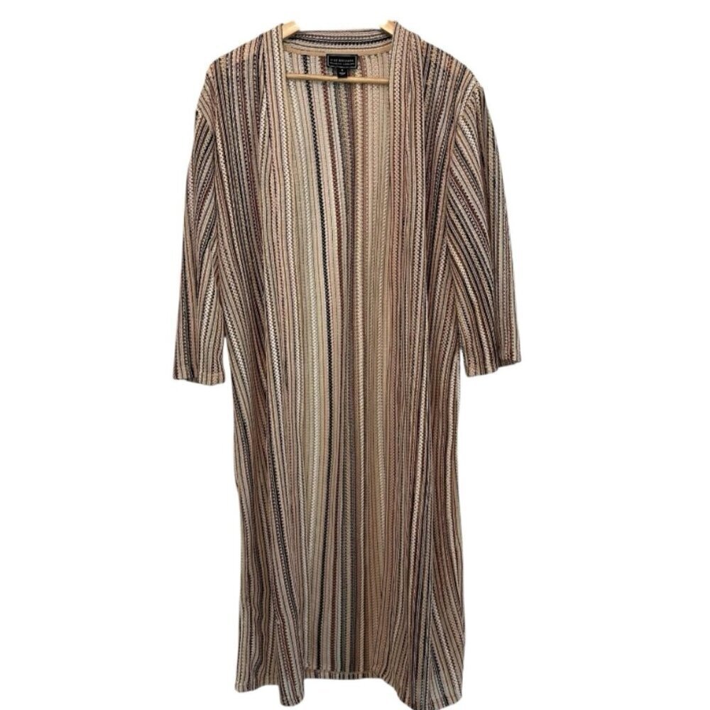Women's Medium Open Front Knit Brown Beige Festival Bohemian Casual Long Kimono